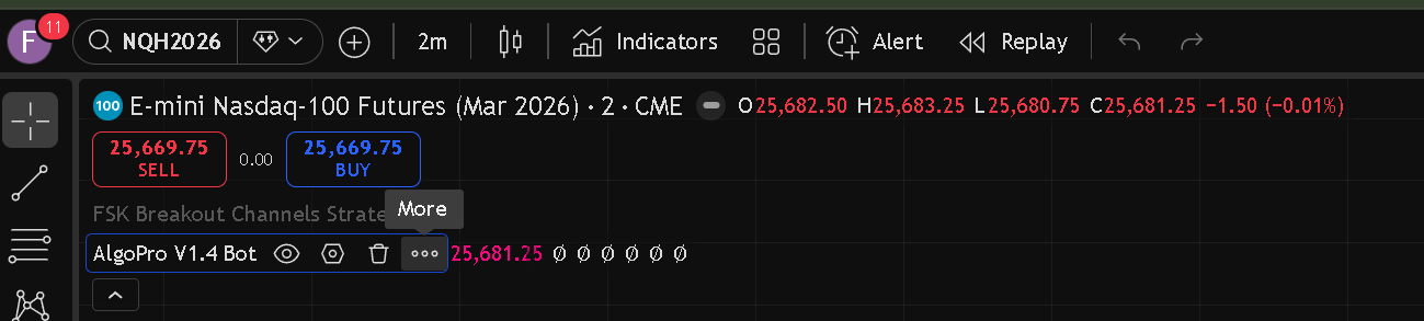 TradingView Strategy Menu